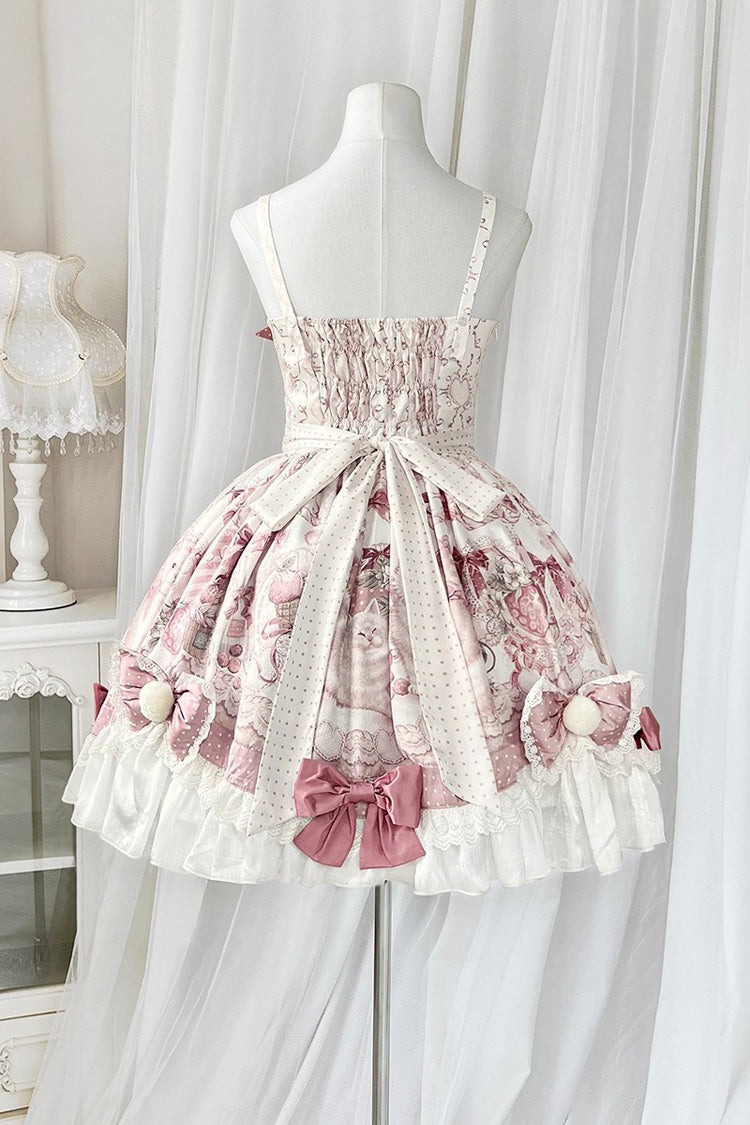 Pink Cat Dessert House Print Ruffle Bowknot Sweet Lolita Jsk Dress Set