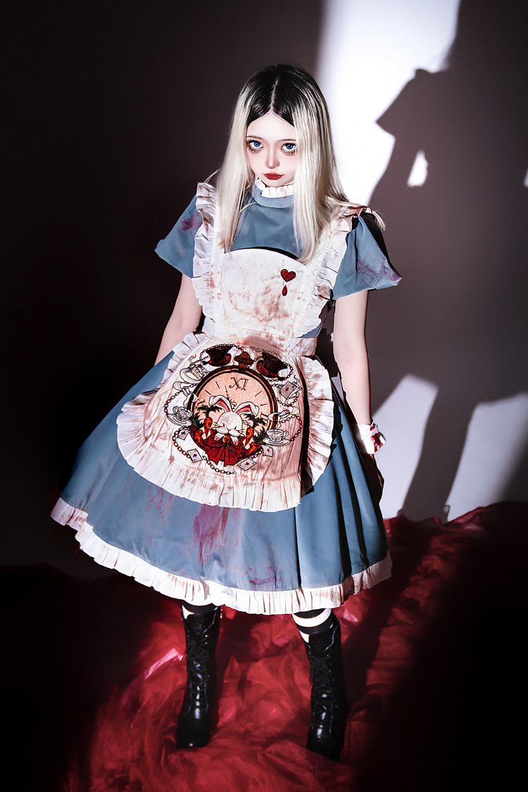Blue Dark Fairy Tale Alice Long Sleeves Ruffle Gothic Lolita Dress
