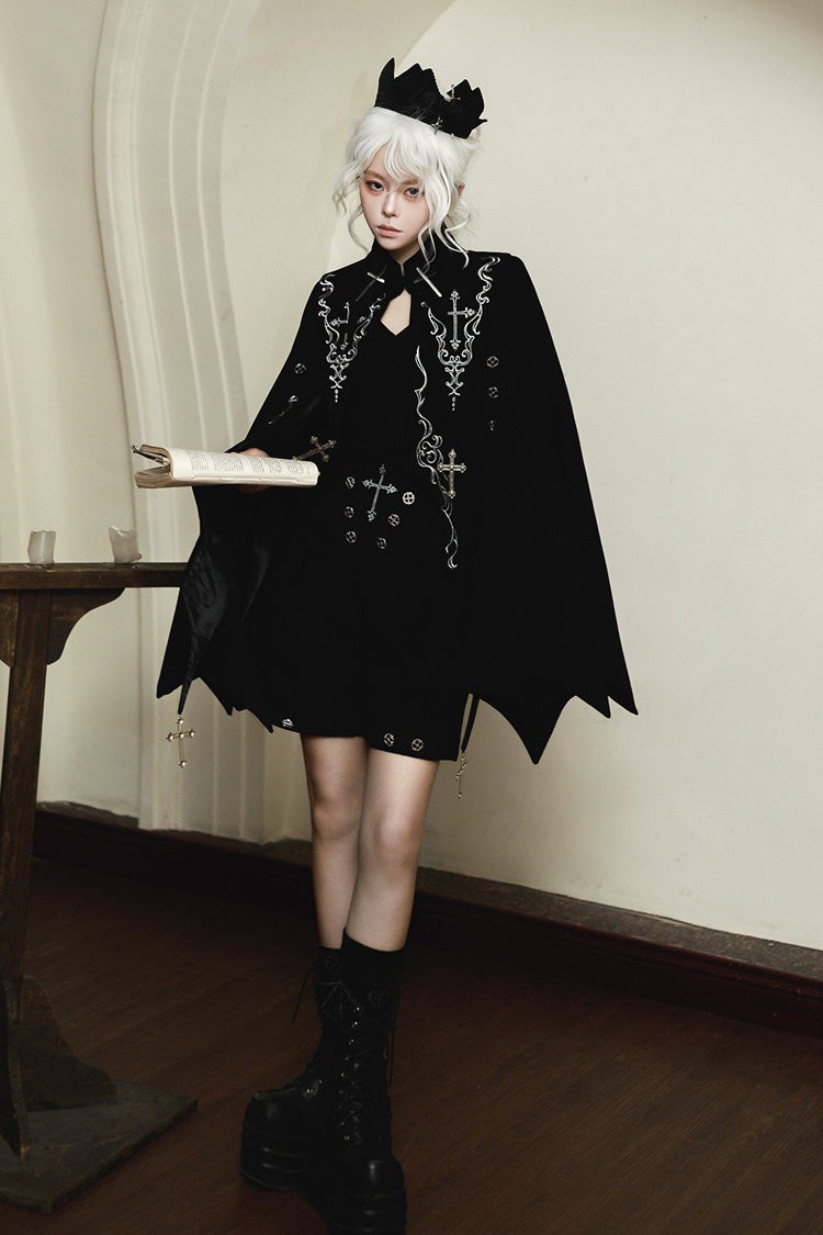 Black The Eternal Night Descends Embroidered Ouji Gothic Lolita Cloak Shorts Set