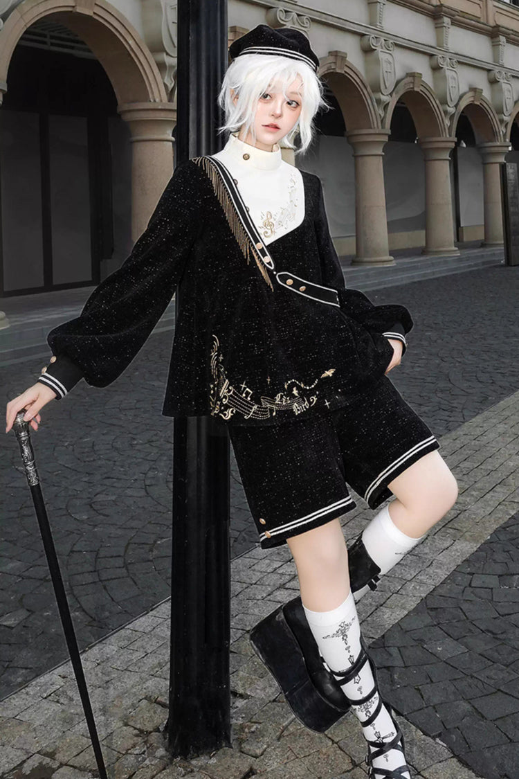 Black Song Of Tomorrow Long Sleeves Embroidery Asymmetric Gothic College Style Ouji Lolita Full Set