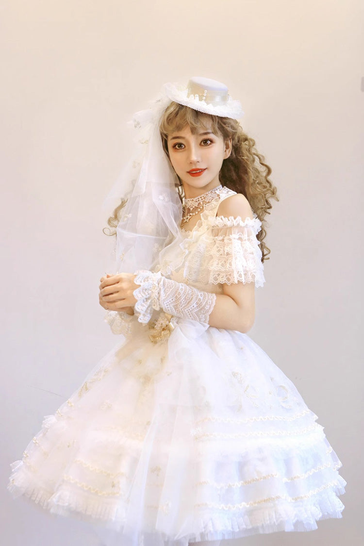 White Multi-layer Dream Dance Print Embroidery Tulle Sweet Princess Lolita Jsk Dress