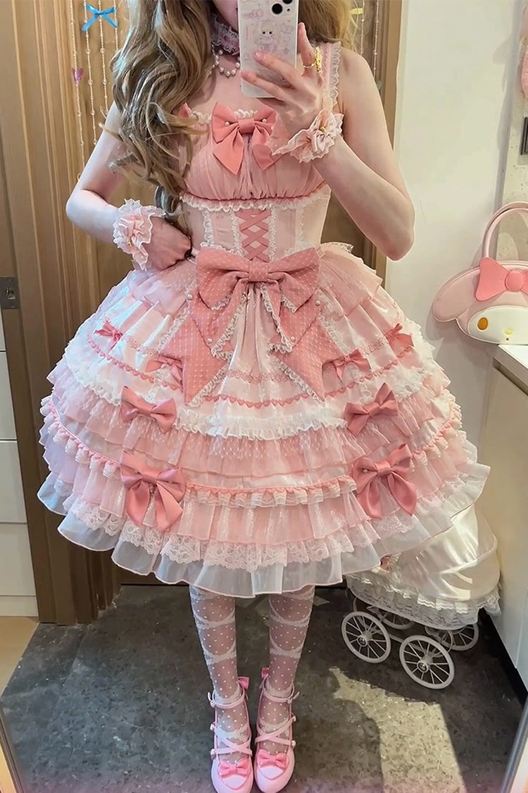 Pink Little Lovetine Multi-Layered Ruffle Bowknot Lace Sweet Gorgeous Lolita Jsk Dress
