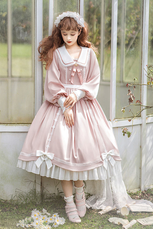 Doll Collar Lantern Sleeves High Waist Sweet Lolita OP Dress