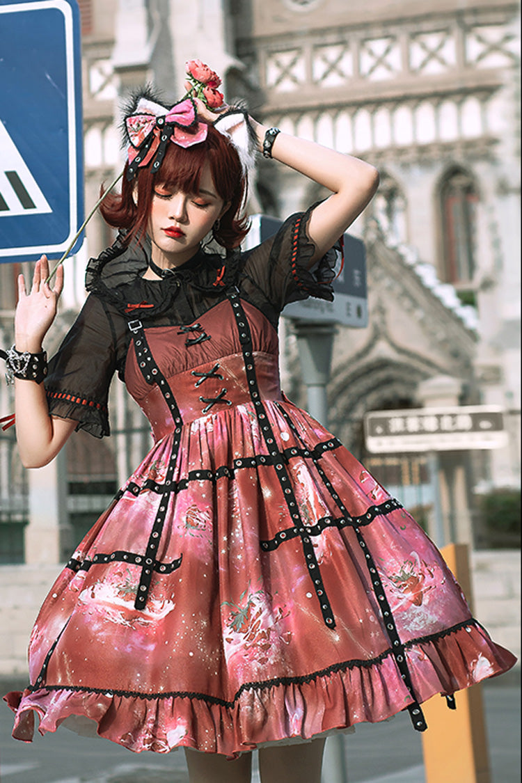 Red Ruffled Sweet Strawberry Print Lolita JSK Dress