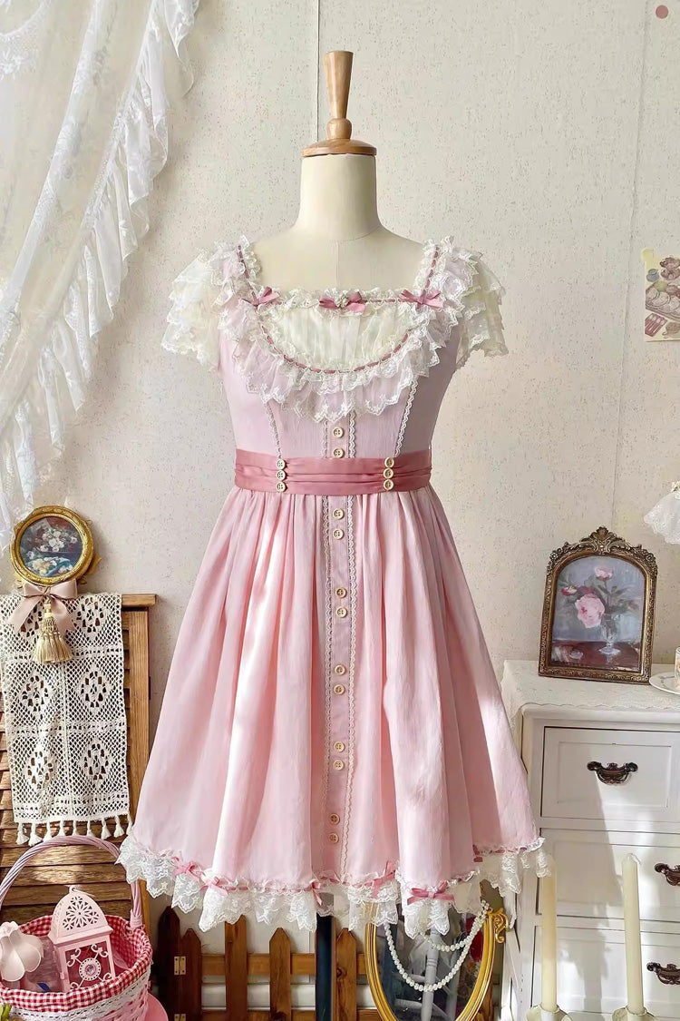 Pink Sakura's Spring Resonance Sleeveless Ruffled Bow Sweet Lolita Jsk Dress (Short Version)