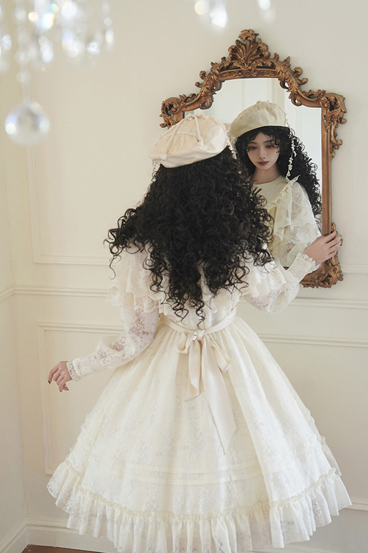 Ivory Flower Sound Long Sleeves Ruffle Cardigan Bowknot Lace Sweet Lolita Dress