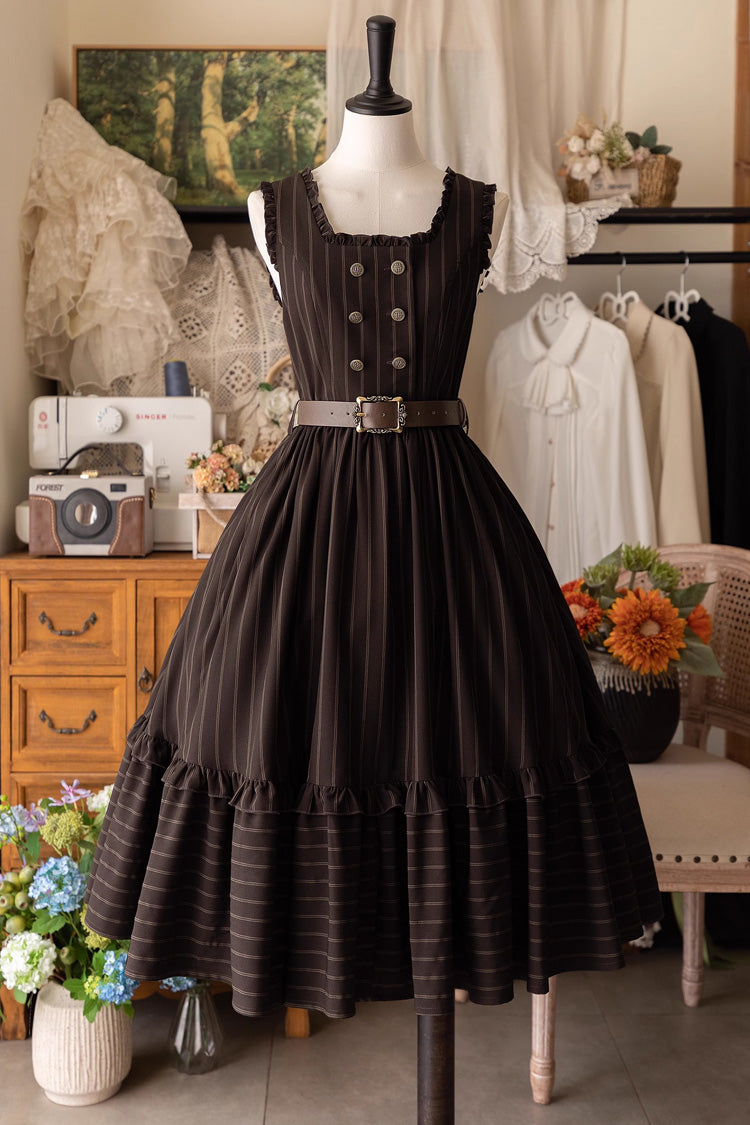 Small Estate Sleeveless Ruffle Fishbone Classic Vintage Elegant Lolita Dress 3 Colors