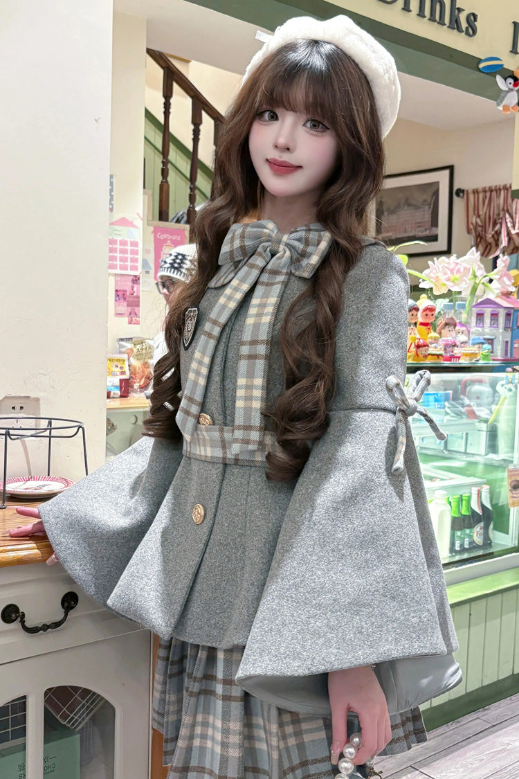 Chestnut Sea Salt Long Trumpet Sleeves Print Ruffle Bowknot Sweet Elegant Lolita Skirt Coat 2 Colors