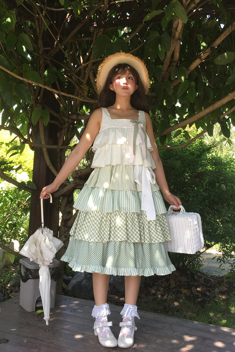 Green Go To The Forest Multi-Layered Print Ruffle Holiday Sweet Lolita Jsk Dress