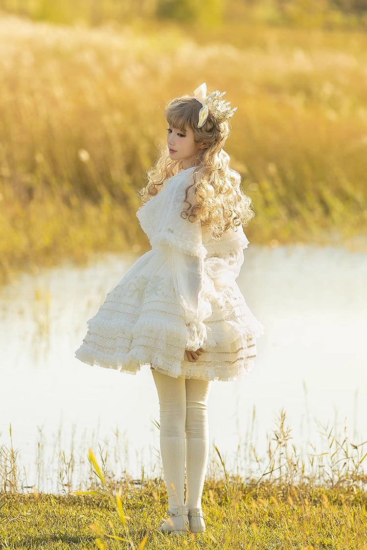 White Multi-layer Dream Dance Print Embroidery Tulle Sweet Princess Lolita Jsk Dress