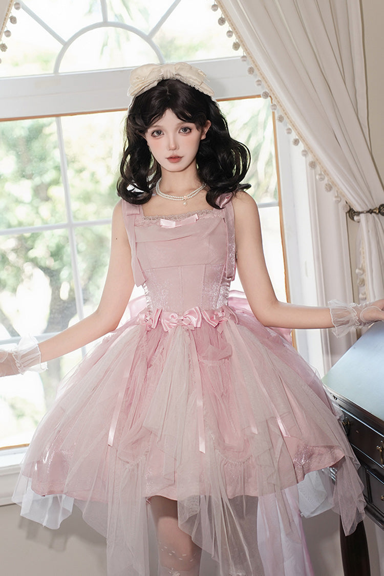 Pink Foamy Sea Sleeveless Ruffle Bowknot Fishbone Sweet Lolita Jsk Dress