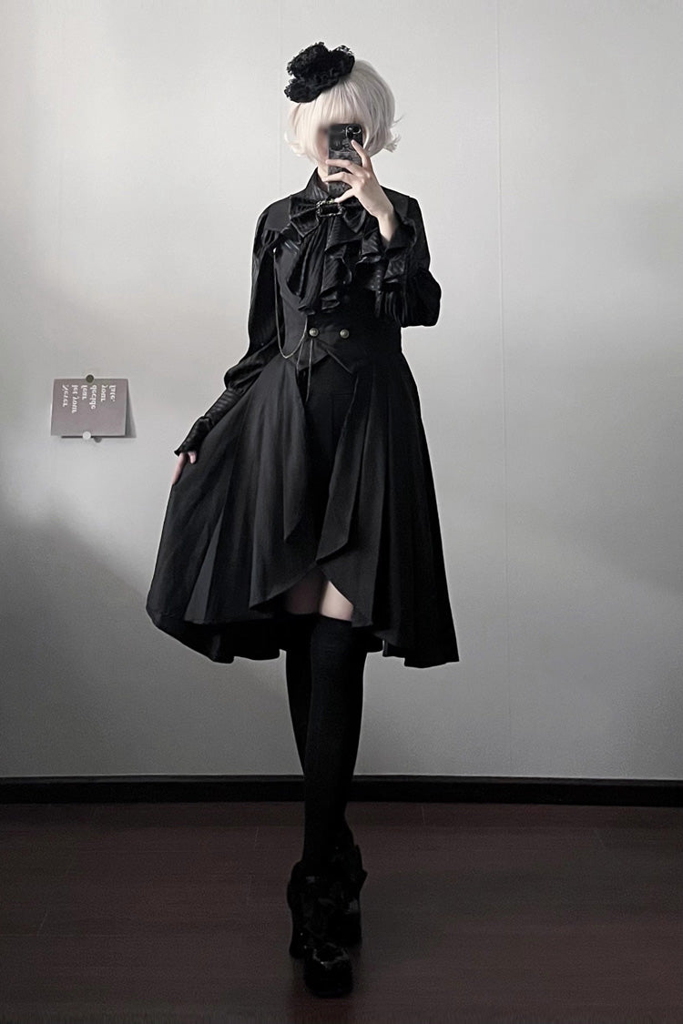 Black Moonstone Sleeveless Ruffle Ouji Gothic Prince Lolita Long Vest