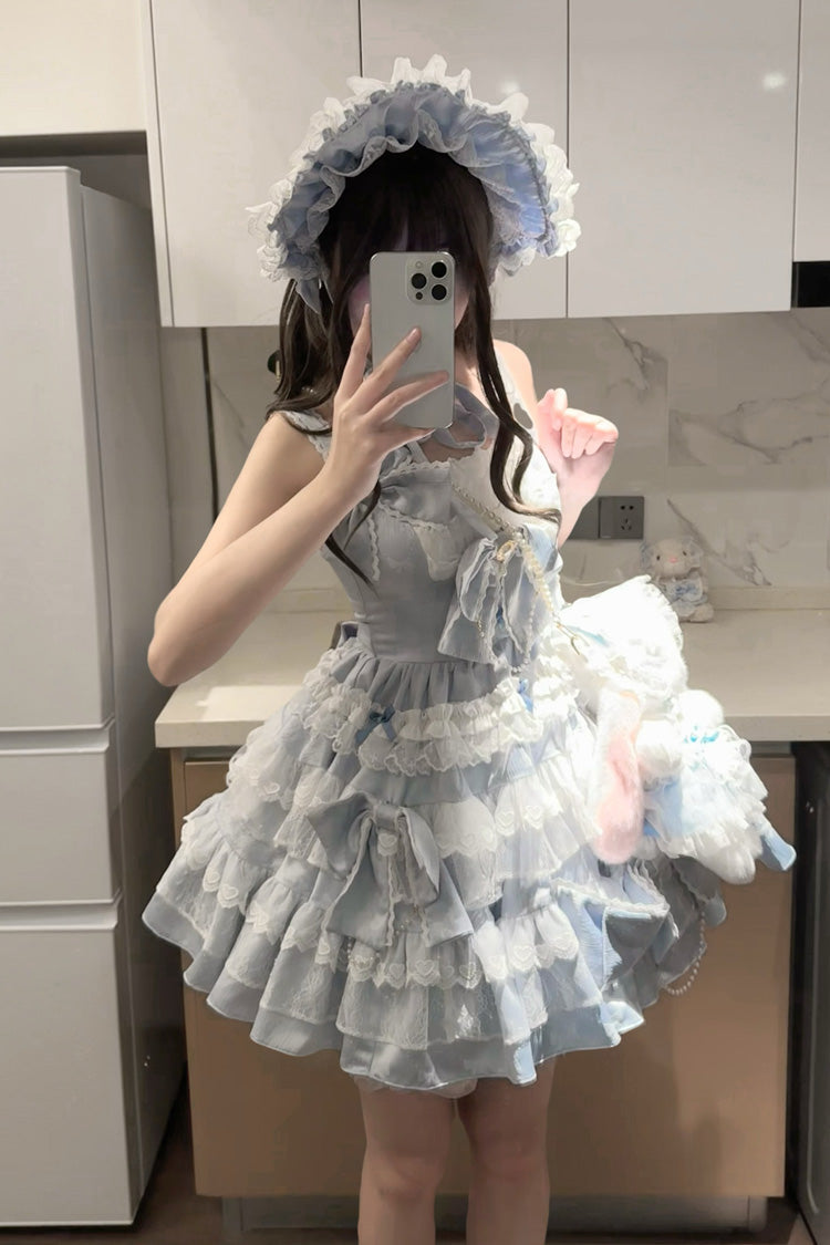 Blue Sweetheart Doll Multi-Layered Ruffle Bowknot Lace Sweet Princess Gorgeous Lolita Jsk Dress