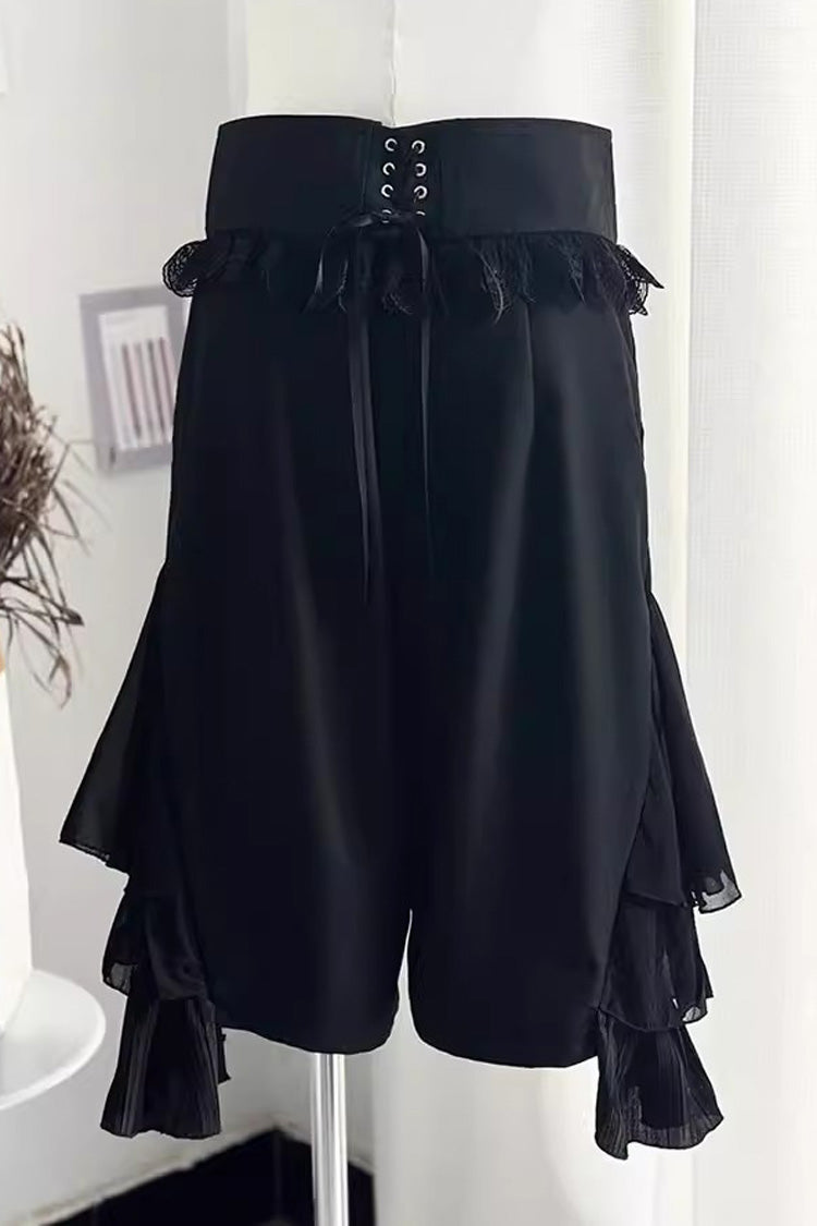 Black Eternal City Long Sleeves Lace Gothic Prince Medieval Ouji Lolita Blouse Knee-Length Shorts Set