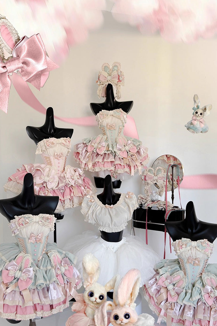 Ribbon Dance Multi-Layered Ruffle Bowknot Lace-Up Sweet Princess Lolita Dress 3 Colors