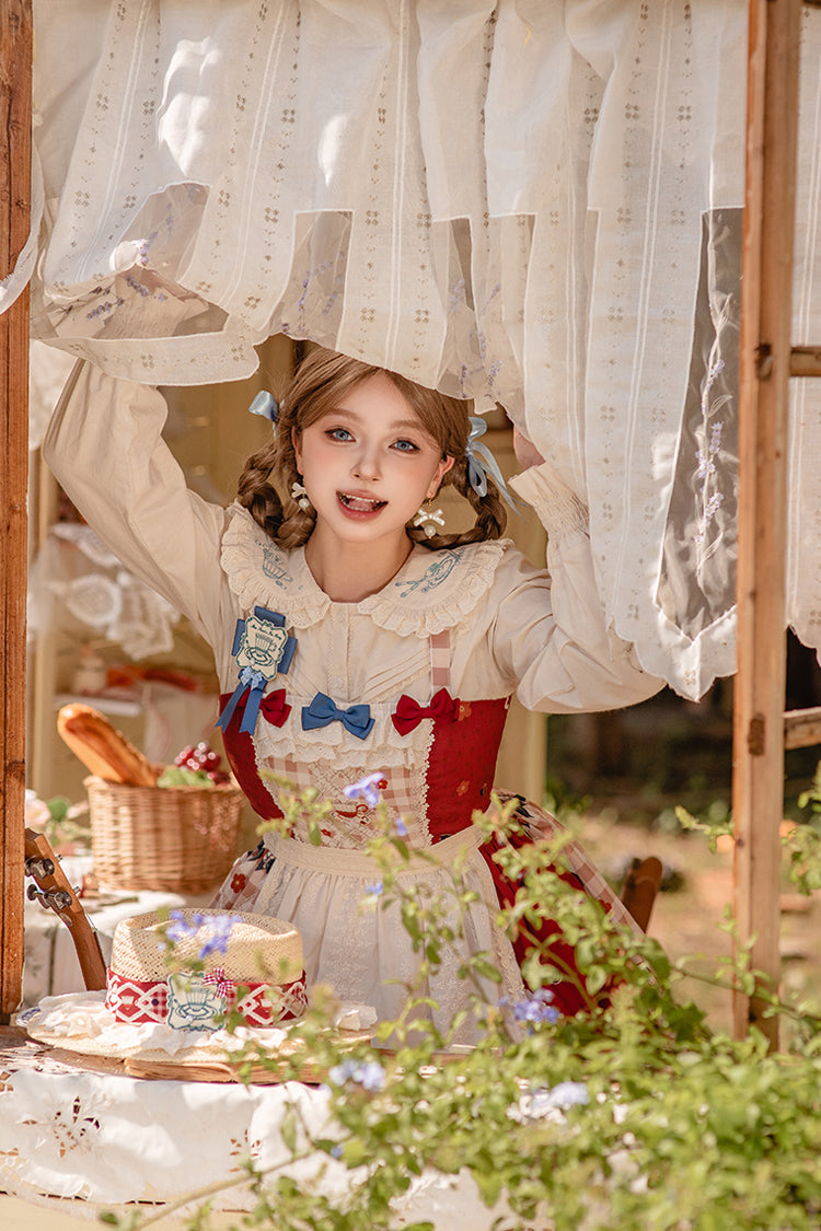 Red Tea Party Print Ruffle Bowknot Lace Sweet Elegant Lolita Jsk Dress