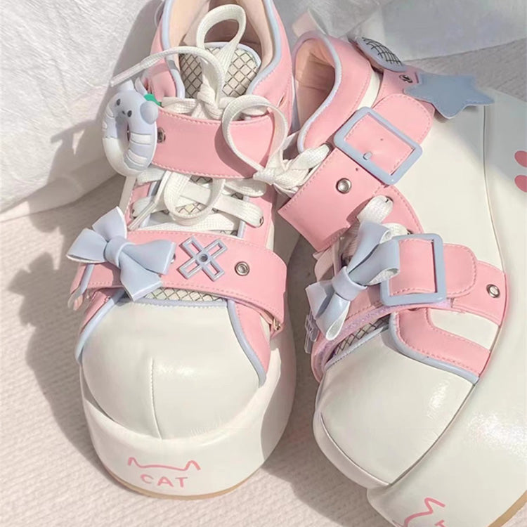 Sweet Bear Paw Print Bowknot Lolita Ankle Boots 2 Colors