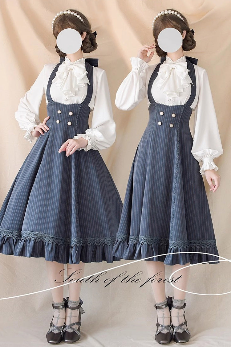 South of The Forest Halterneck Stripe Print Ruffle Classic Vintage Lolita Jsk Dress 4 Colors