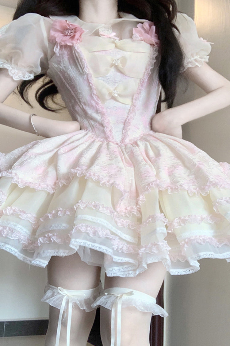 Pink Jasmine Rain Ruffle Hanayome Bowknot Lace Sweet Elegant Princess Lolita Dress