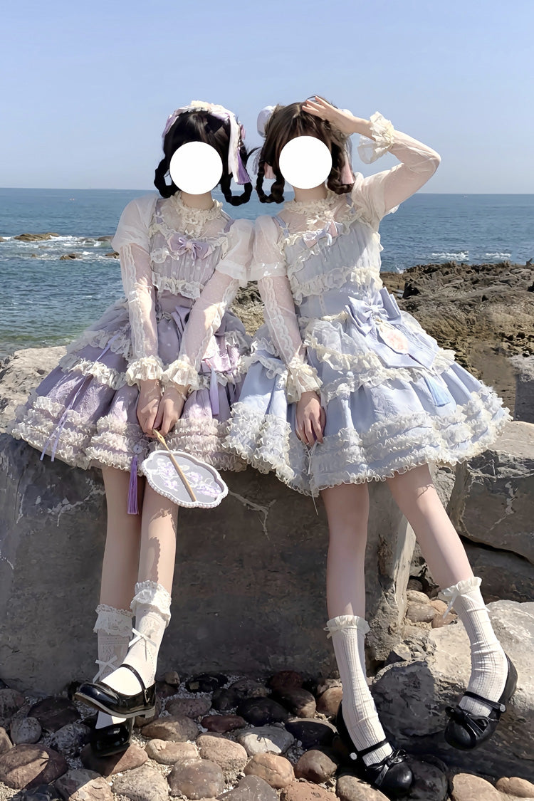 Good Night, Peach Sleeveless Multi-Layered Ruffled Bow Lace Sweet Chinese Style Lolita Jsk Dress 3 Colors