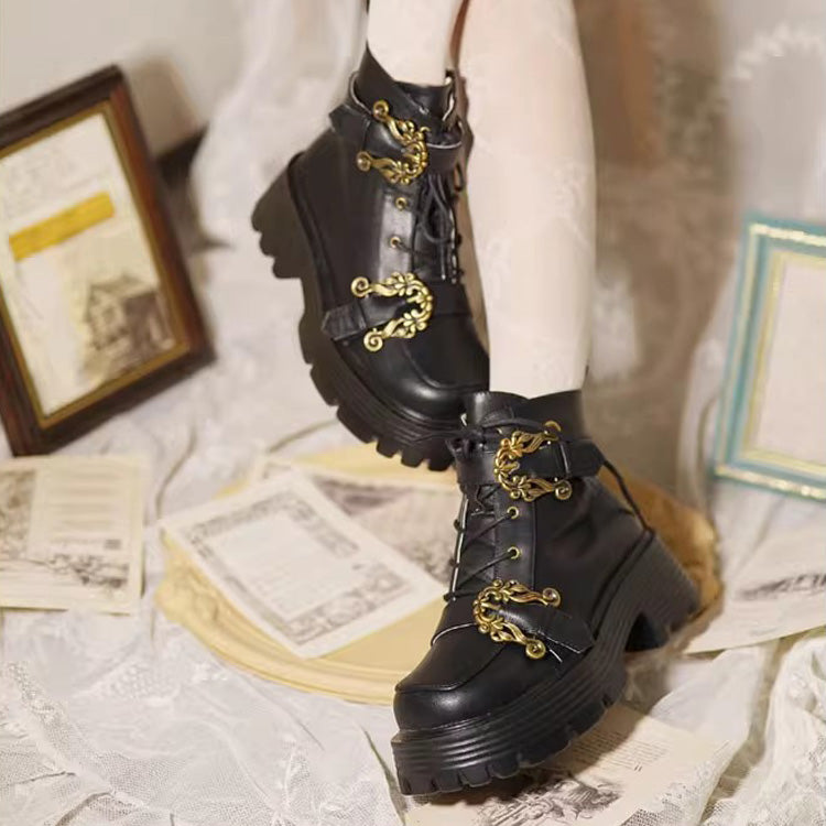 Vintage Accordion Knight Bowknot Chinese College Style Lolita Ankle Boots 2 Colors