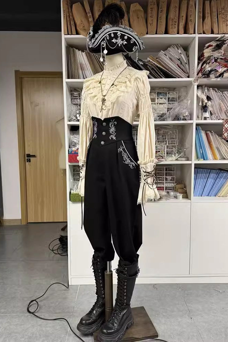 Pirate Series Navigation Treasure Hunting Guide Stand Collar Embroidery Lolita Blouse 3 Colors