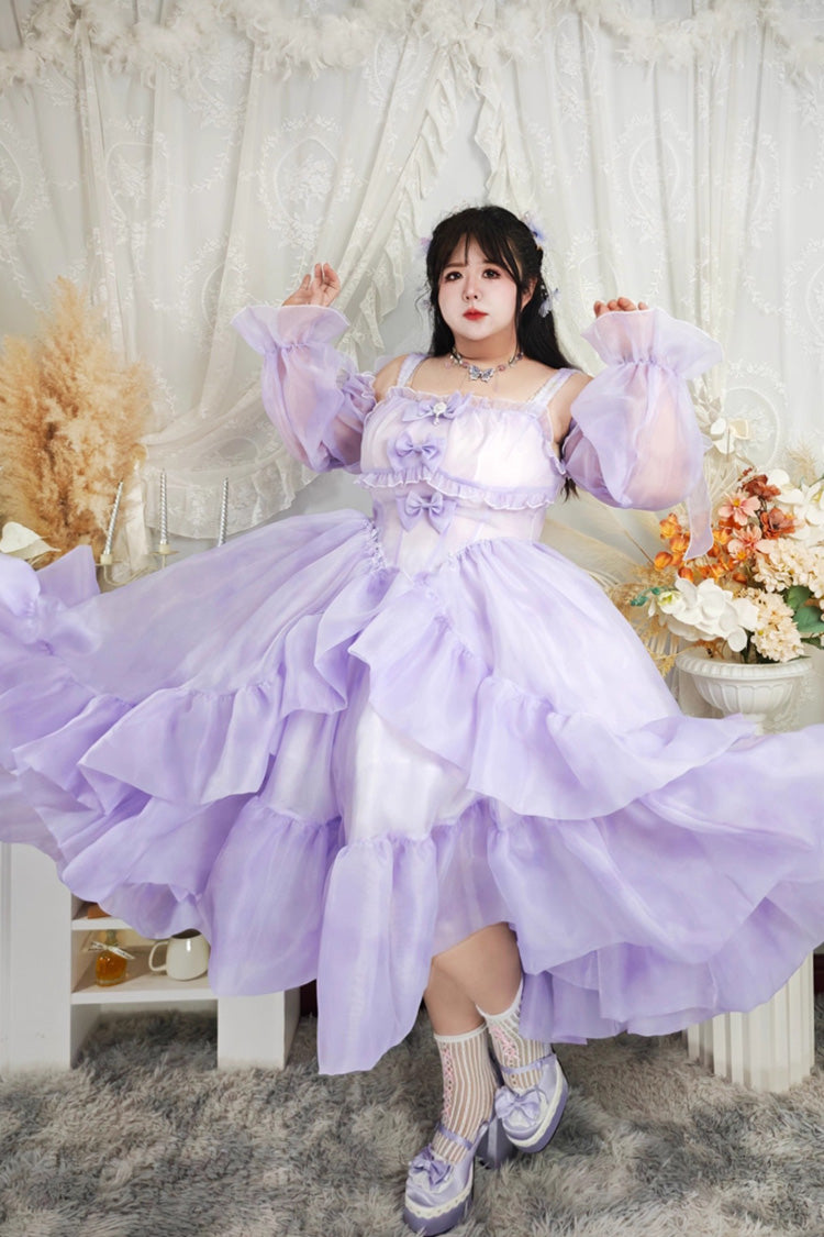 Purple Fall Into The Purple Galaxy Gradient Ruffle Cardigan Bowknot Sweet Plus Size Princess Lolita Jsk Dress