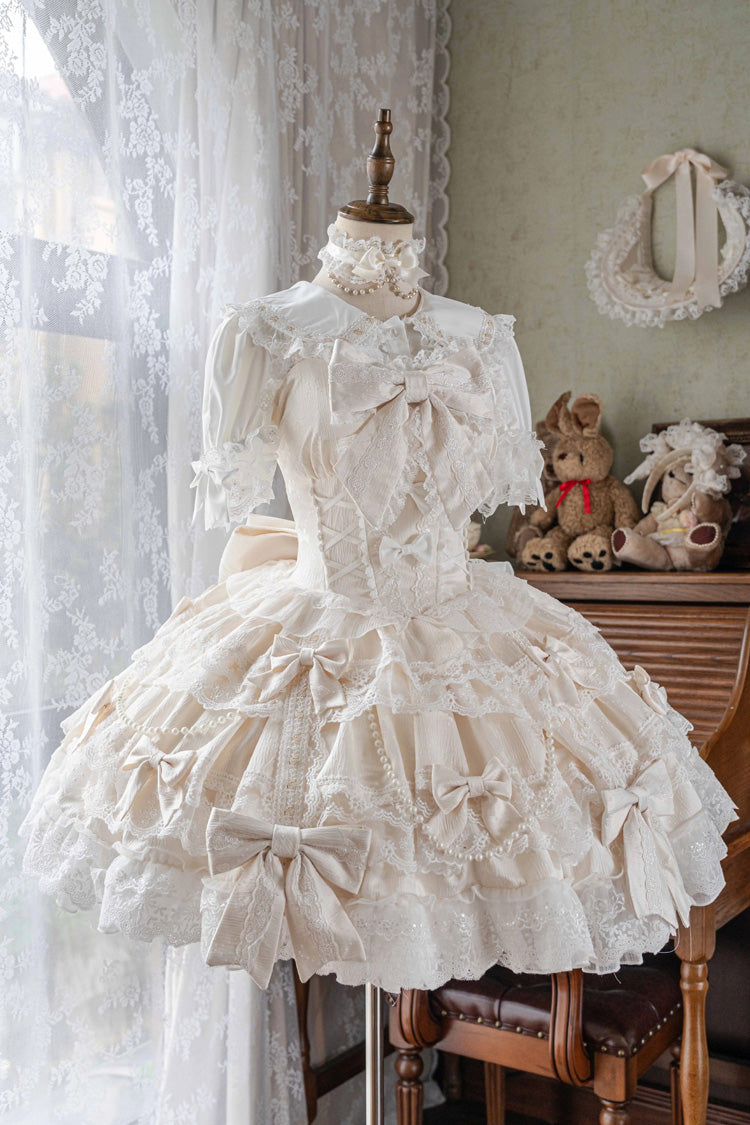 Ivory Small Cakes Sleeveless Multi-Layered Ruffle Bowknot Lace Sweet Lolita Jsk Dress