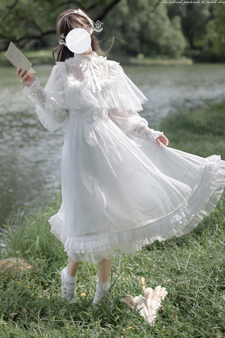 White Enchanted Daydream Long Sleeves Bowknot Lace Sweet Elegant Lolita Dress