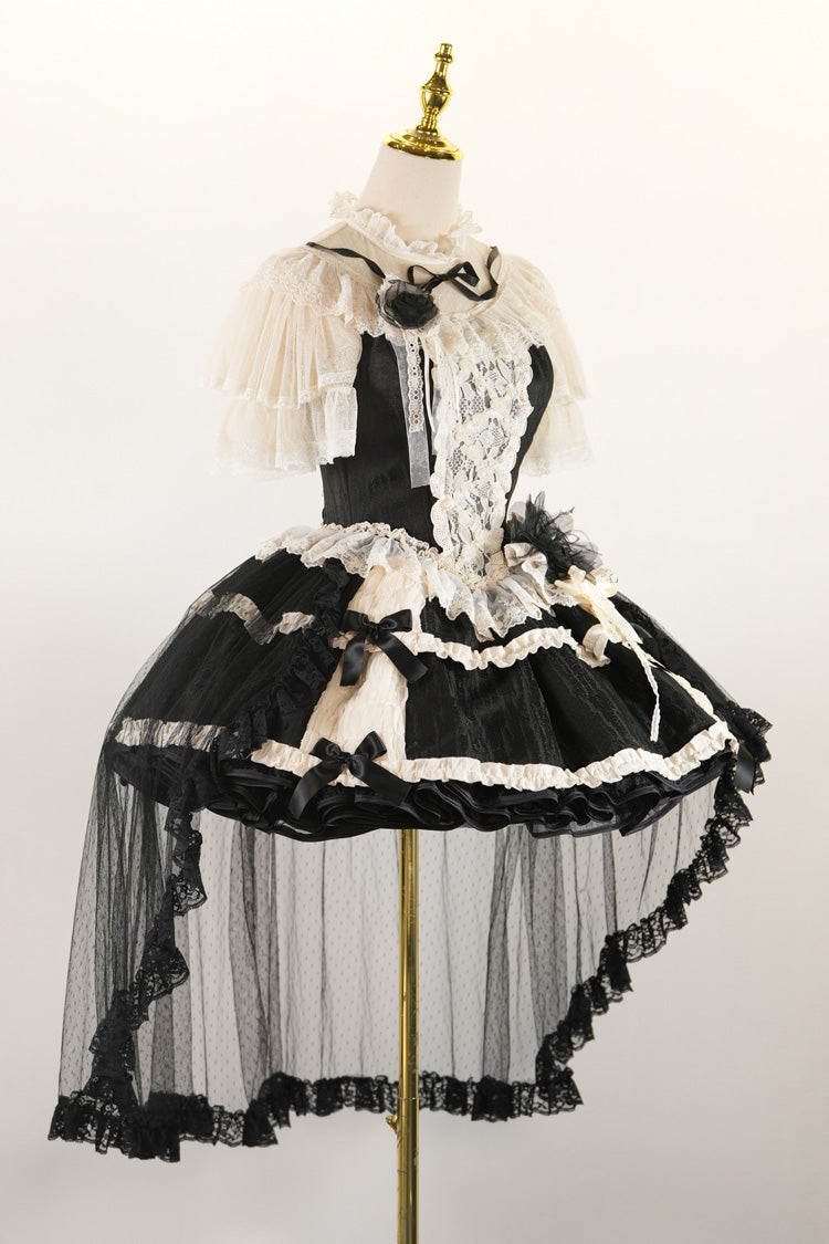 Black Twilight Double-Layered Ruffle Bowknot Lace Gothic Elegant Ballet Lolita Skirt Set