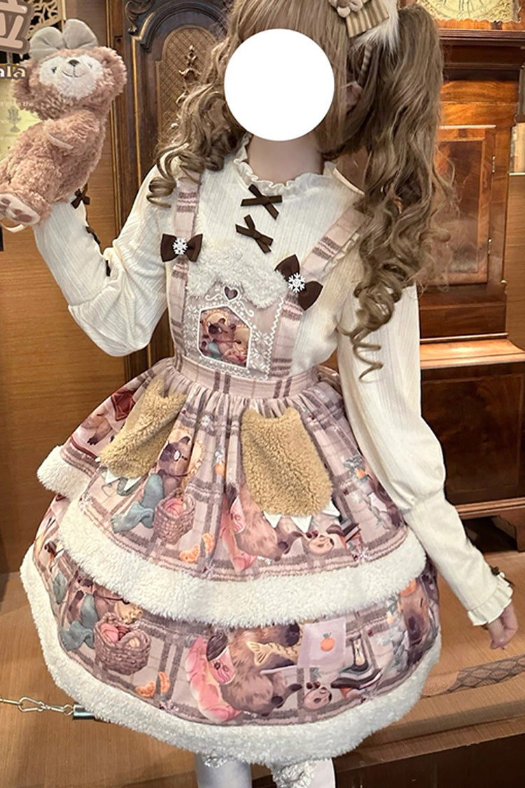 Pink/Purple Capybara Double-Layered Print Fluffy Fall Winter Sweet Lolita Jsk Dress
