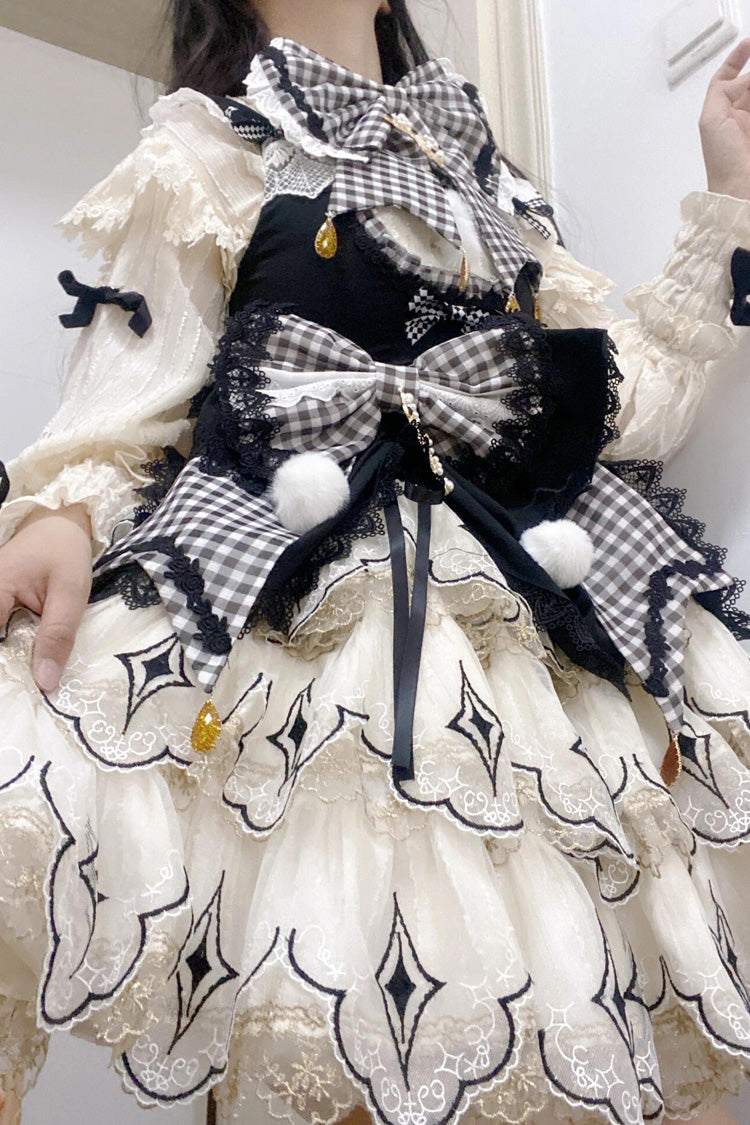 Black/White Little Witch Ruffle Embroidery Bowknot Gothic Lolita Jsk Dress Full Set