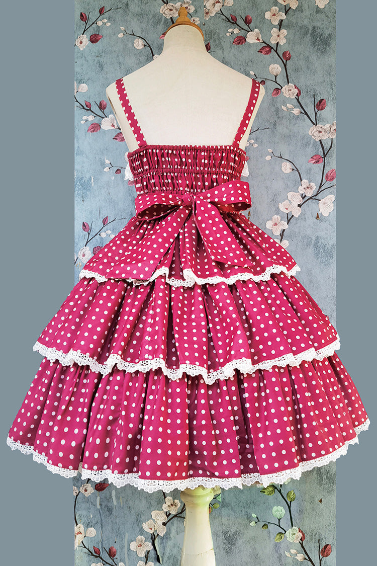 Red Cloth Cat Triple-Layered Polka Dots Print Ruffle Bowknot Sweet Lolita Dress