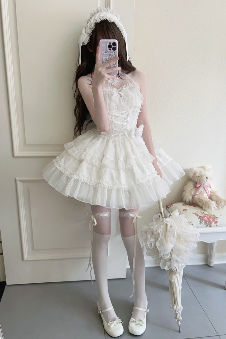 White Halterneck Triple-Layered Bowknot Lace Sweet Lolita Jsk Dress