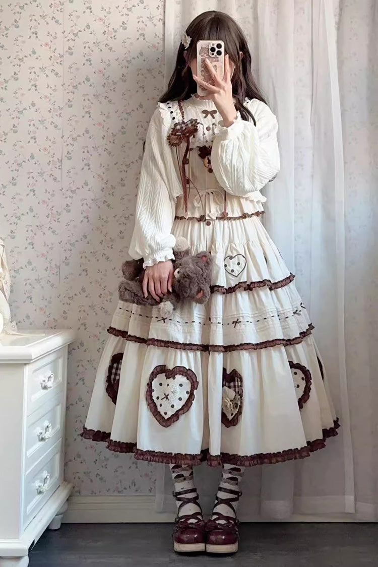 Ivory Lovely Heart Triple-Layered Ruffle Embroidery Bowknot Sweet Elegant Lolita Skirt