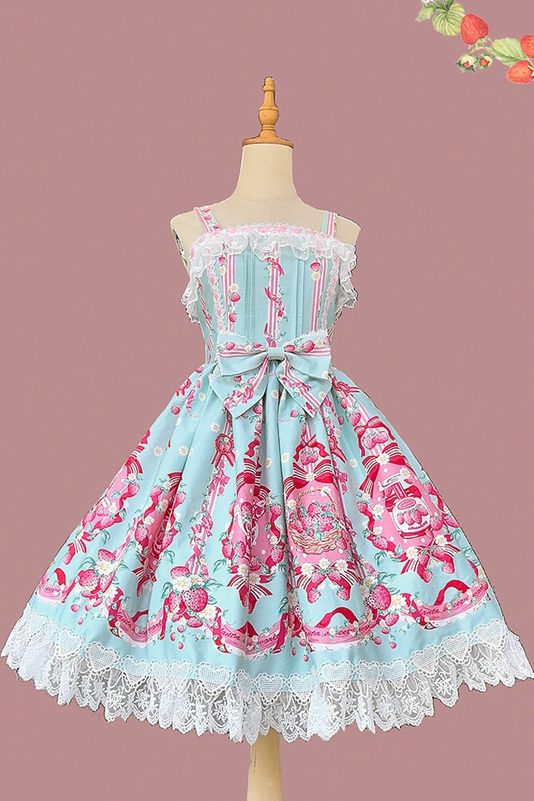 Strawberry Chef Sleeveless Print Bowknot Lace Sweet Lolita Jsk Dress 4 Colors
