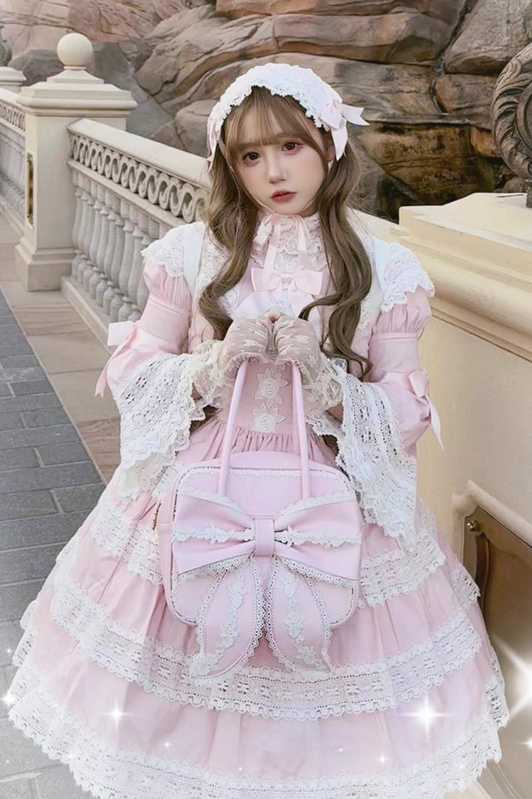 Sweet Bowknot Lace Zipper Japanese Lolita Handbag 3 Colors