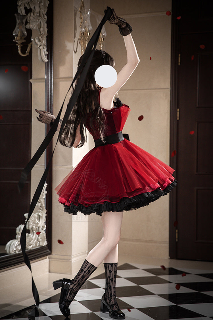 Wine Red Eternal Night Bouquet Sleeveless Ruffle Bowknot Sweet Princess Lolita Dress