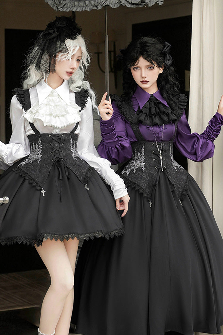 Black Night of Thorns Sleeveless Embroidery Lace-Up Gothic Lolita Strap Breast Support Dress 2 Versions