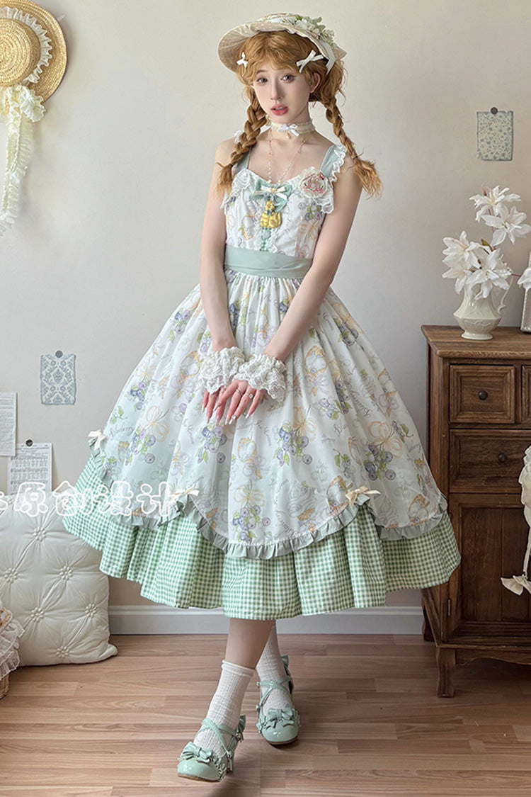 Blueberry Early Summer Sleeveless Print Ruffle Bowknot Sweet Lolita Jsk Dress 2 Colors