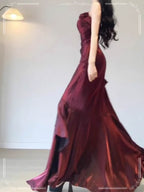 burgundy mermaid dress in floor length