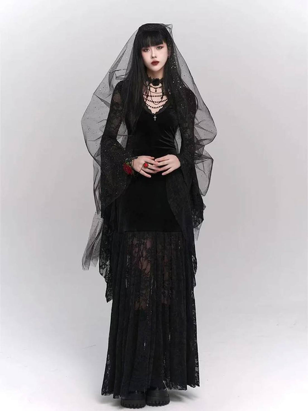 Goth Lolita Black French Retro Subculture Long Dress Medieval Ghost Dark