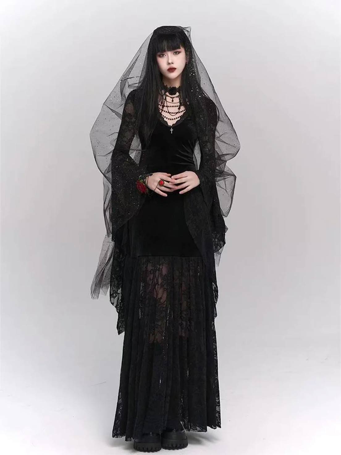 Goth Lolita Black French Retro Subculture Long Dress Medieval Ghost Dark