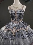 Goth Lolita Suspender Swan Dance Grey Feather Outfits Multilayer Cake Dress