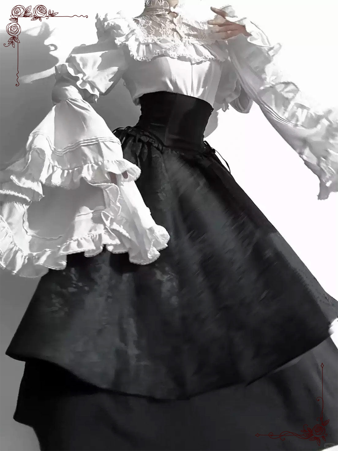 Gothic Lolita Christmas Clothing Black and Red Goth Long Dress Shirt Sleeve Skirt OP