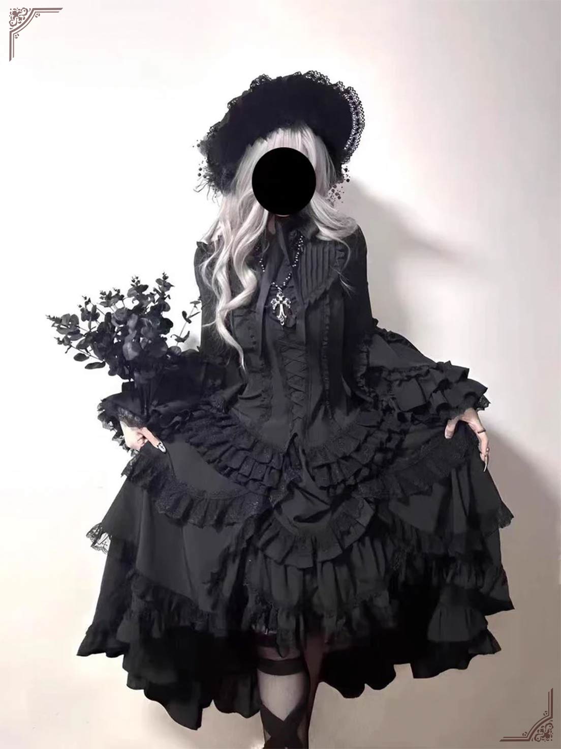 Gothic Lolita Dress Elegant Bat Sleeve Dress for Women Plus Size Dark Academia Dress for Halloween Cosplay