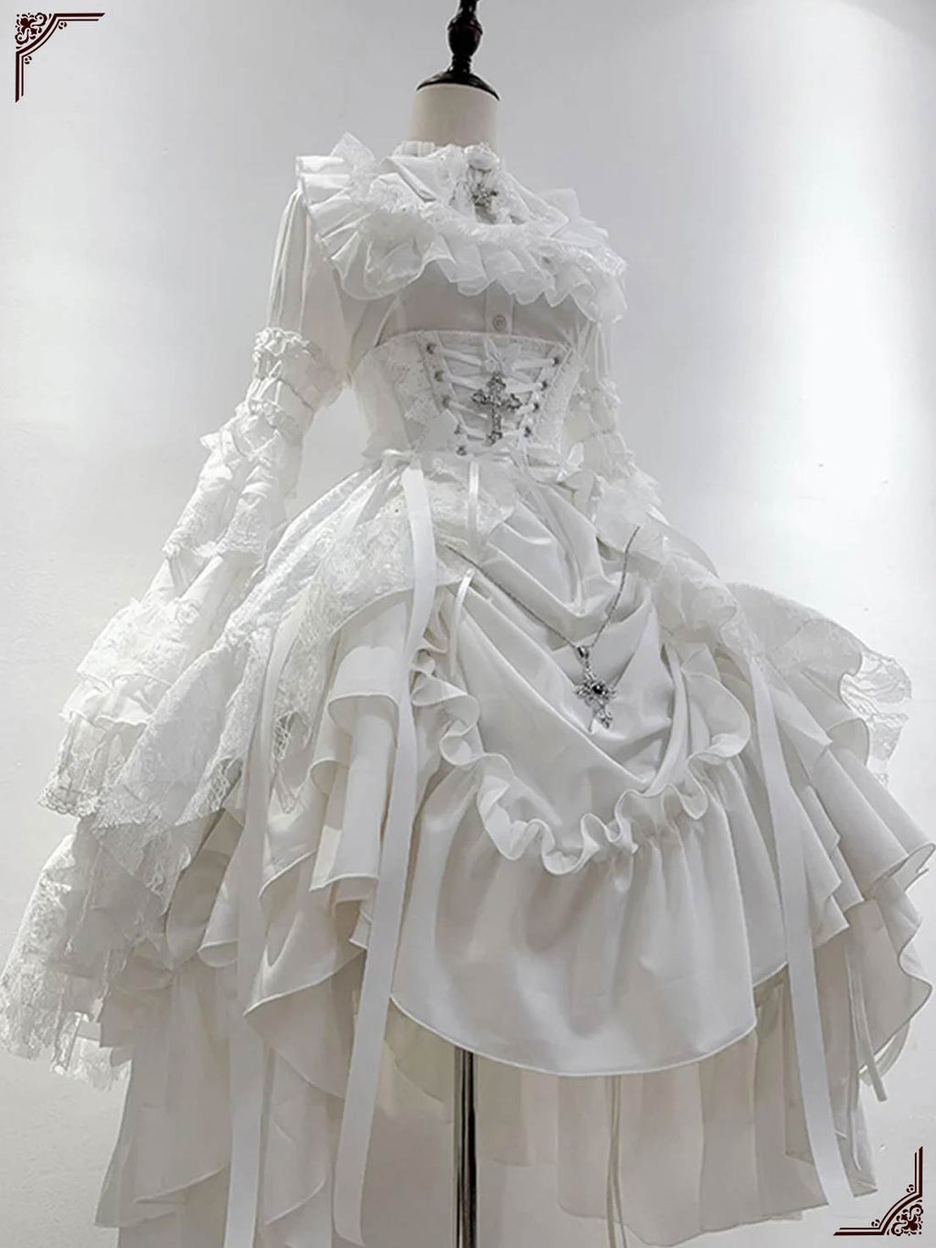 Gothic Lolita Elegant White Dramatic Ruffled Multilayer Cake Gown Dress