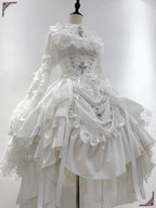 Gothic Lolita Elegant White Dramatic Ruffled Multilayer Cake Gown Dress