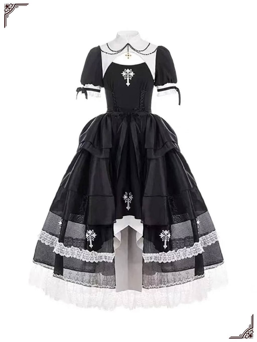 Gothic victorian lolita dress Black and White Nun-style Maxi Dress