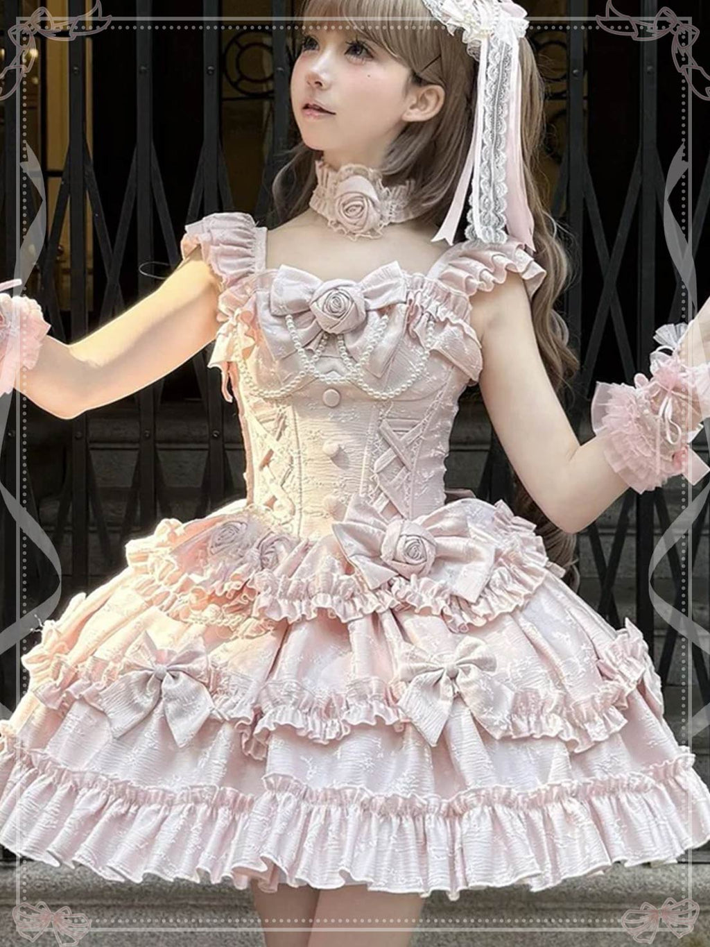 Gradual Change Hime Pink Lolita Tea Party Fashion Lavender Bow Ruffled Dress